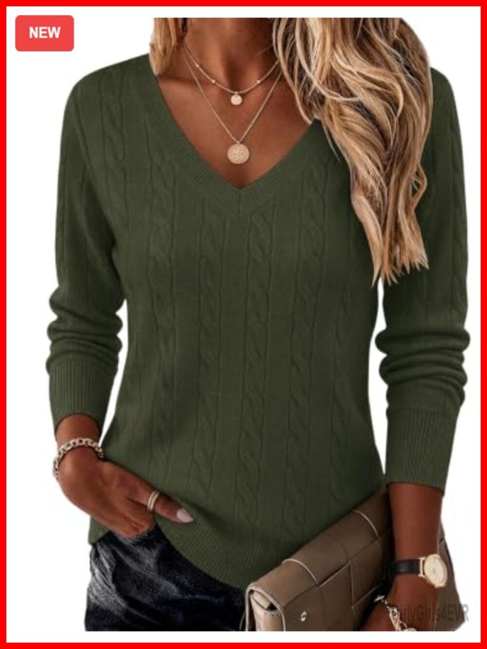 Women's Cable Knit V Neck Long Sleeve Pullover Sweater Fall Winter Casual
